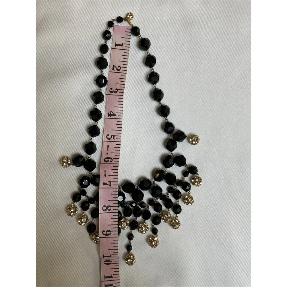 Jay Feinberg Bib Statement Necklace Black Bead Rhinestone Pave Globes